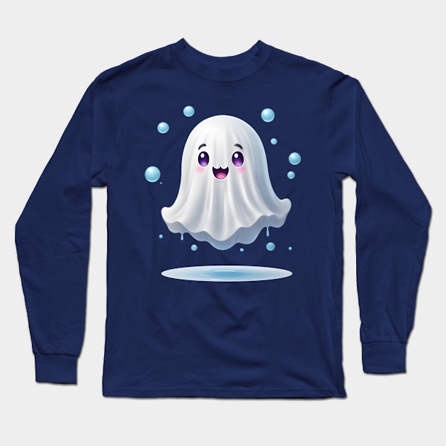 Cute ghost floating. Halloween ghost cartoon Long Sleeve T-Shirt by Salasala